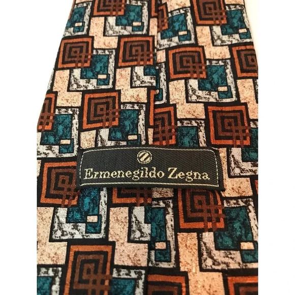 Ermenegildo Zegna Mr Sid Geometric Squares 100% Italian Silk Classic Neck Tie - Picture 3 of 6